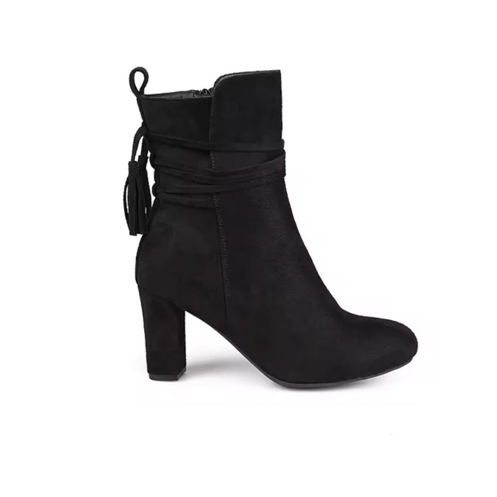 Journee Collection Zuri Block heel Booties tasseled strap Black Size 6.5M New